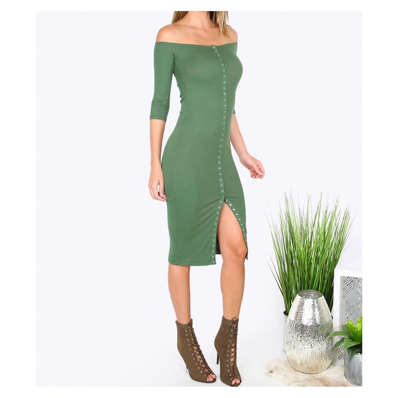 button down bodycon midi dress